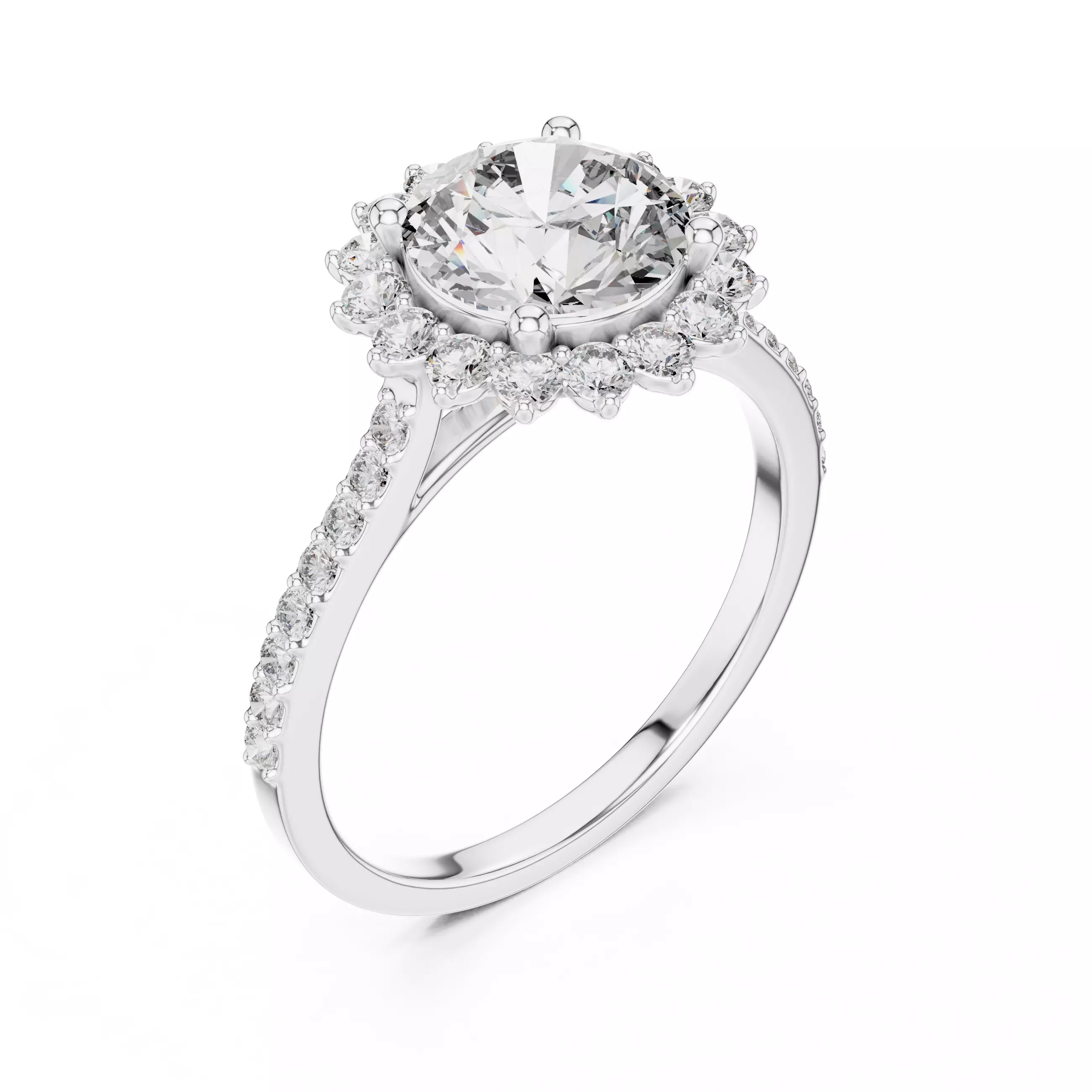 Flower Halo Solitaire Ring 3dm stl renders animation videos 3D print model_11