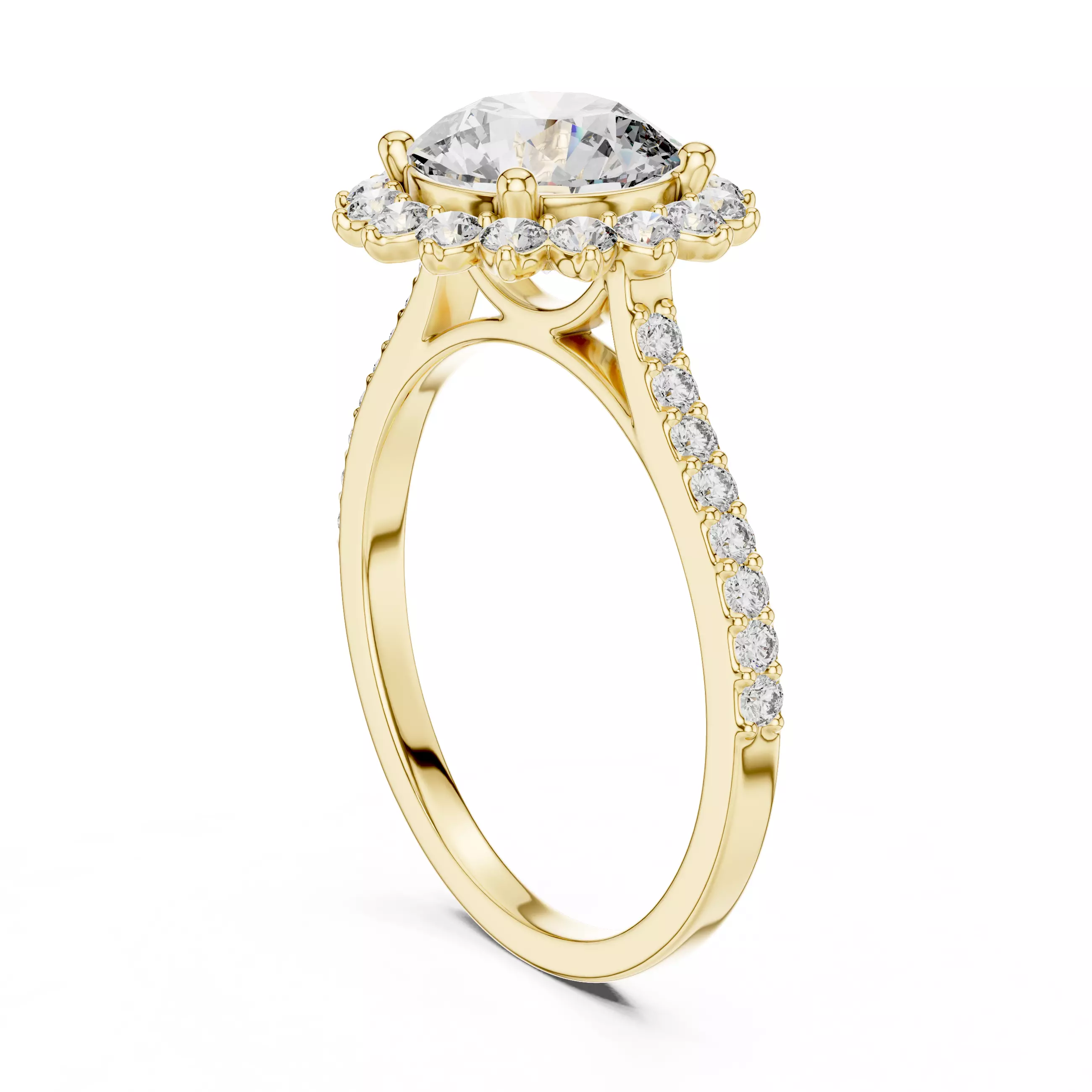 Flower Halo Solitaire Ring 3dm stl renders animation videos 3D print model_12