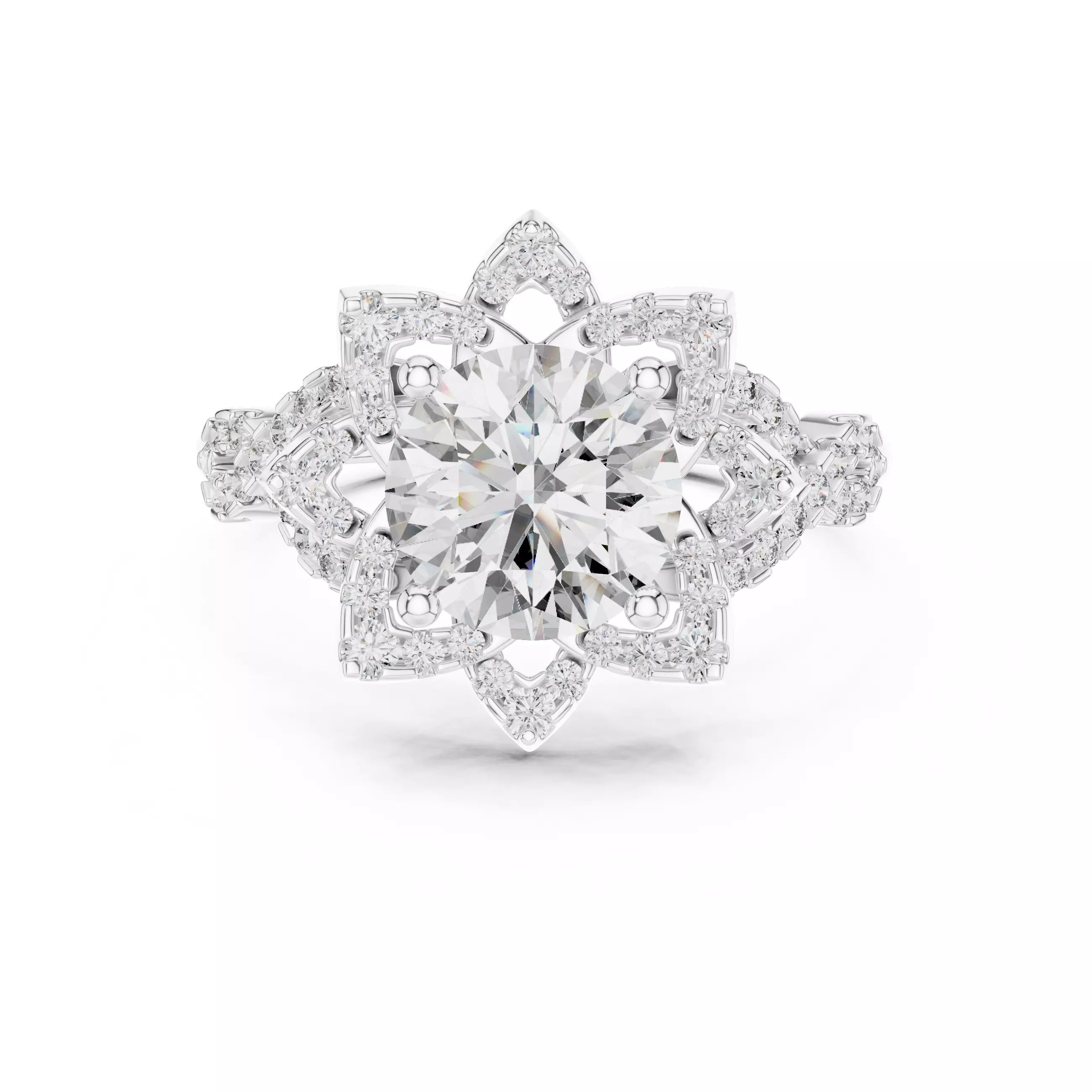 Flower Solitaire Ring 3dm stl renders animation videos details 3D print model_3