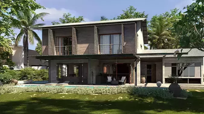 Modern Tropical Villa 3D Model Luxury House Exterior 