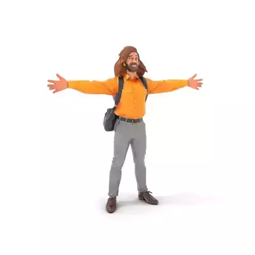 Casual Outfit Male Character Model Pack with Bag and Beard