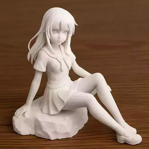 Anime Girl Sitting on Rock