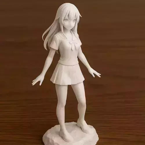 Anime girl standing on rock