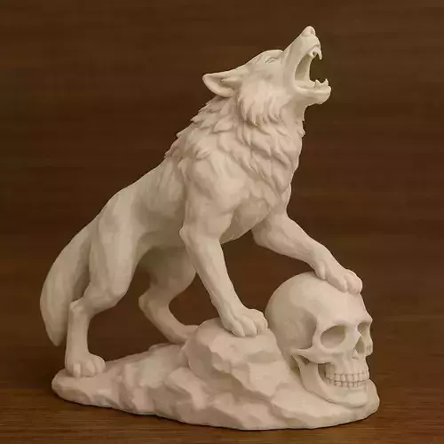 Werewolf Howling with Skull on Rock