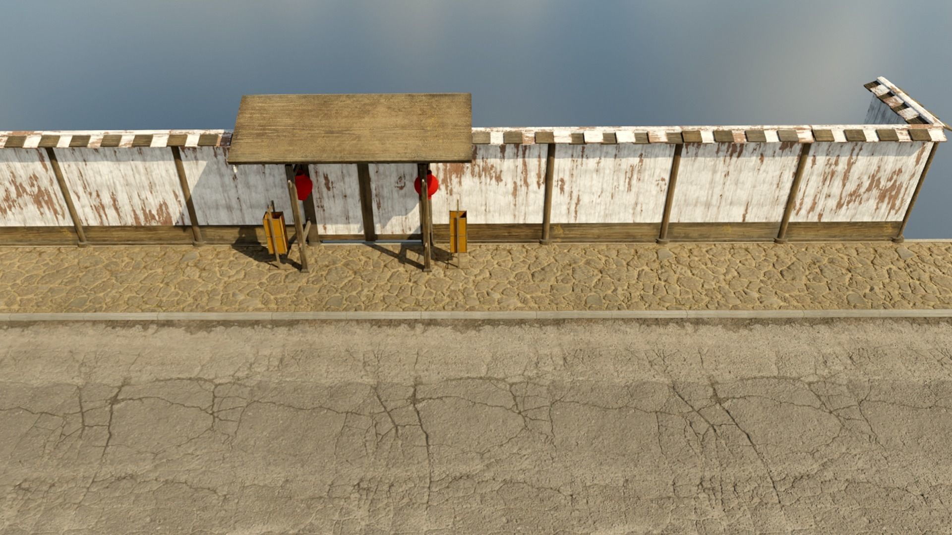 Modular wooden Asian fence Low-poly 3D model_3