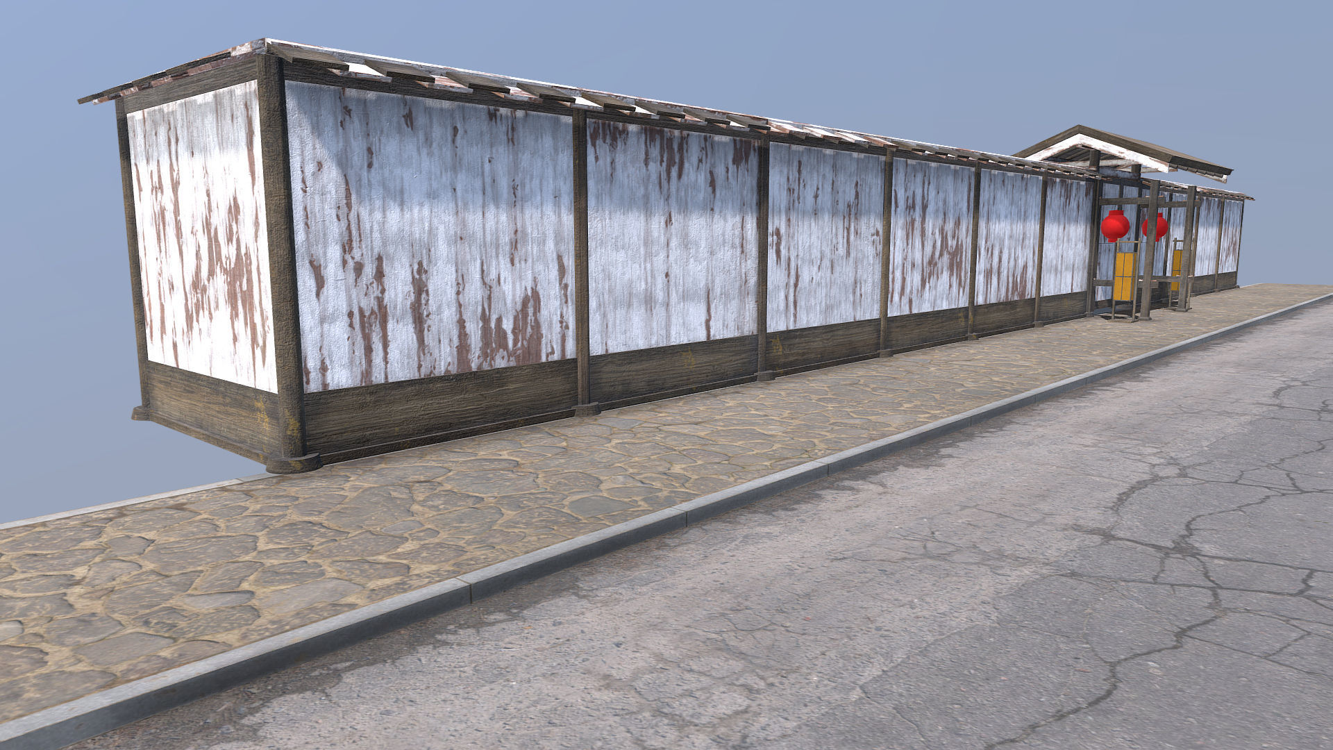 Modular wooden Asian fence Low-poly 3D model_8