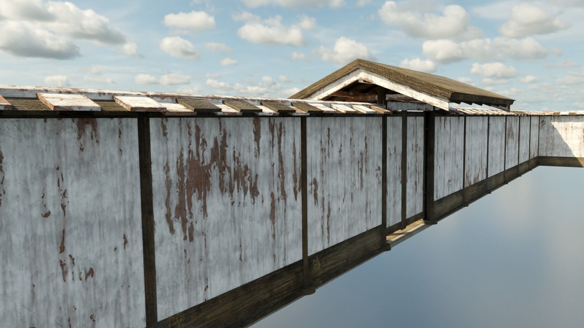 Modular wooden Asian fence Low-poly 3D model_2