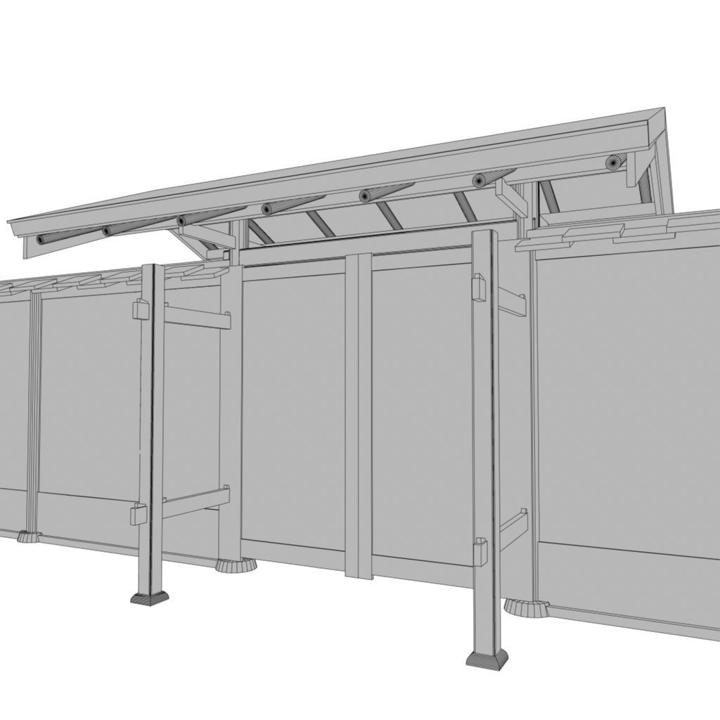 Modular wooden Asian fence Low-poly 3D model_10