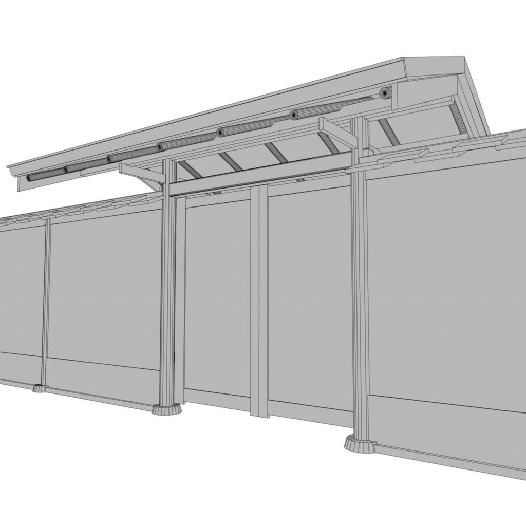 Modular wooden Asian fence Low-poly 3D model_11