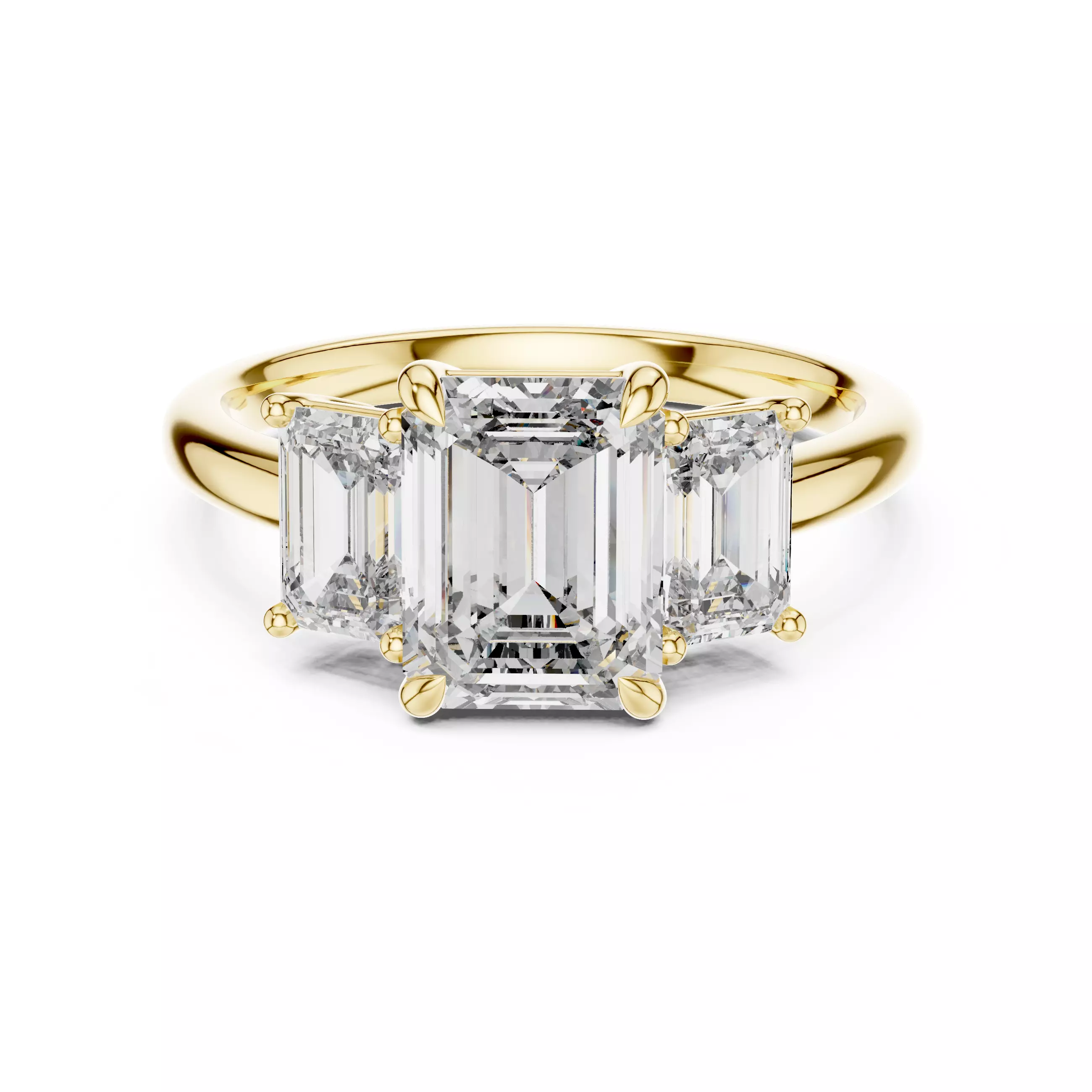 Emerald Trio Solitaire Ring 3dm stl renders animation videos 3D print model_5