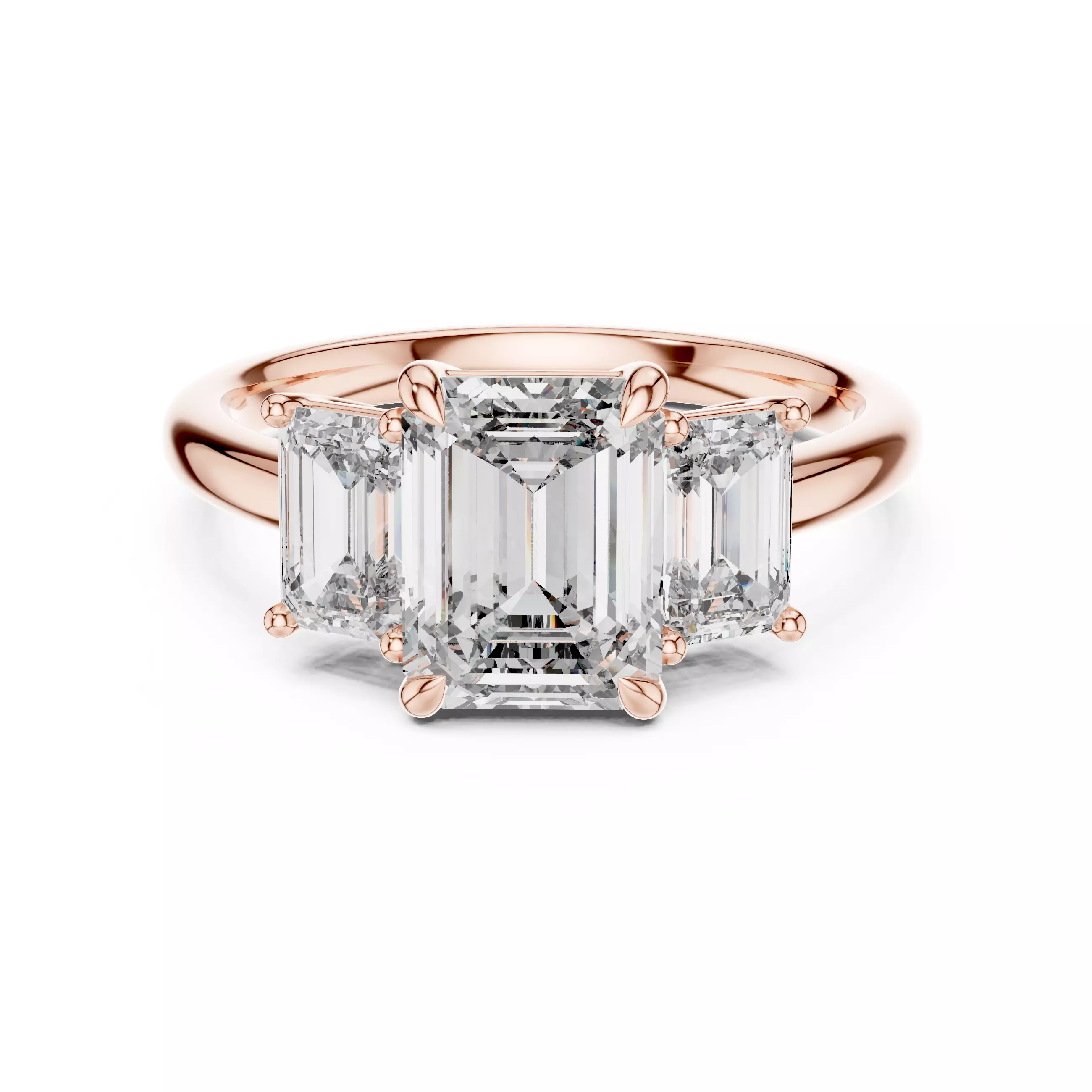 Emerald Trio Solitaire Ring 3dm stl renders animation videos 3D print model_0