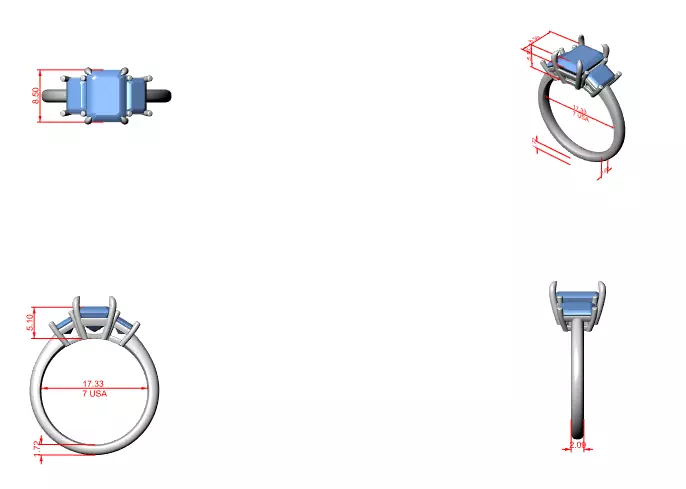 Emerald Trio Solitaire Ring 3dm stl renders animation videos 3D print model_6