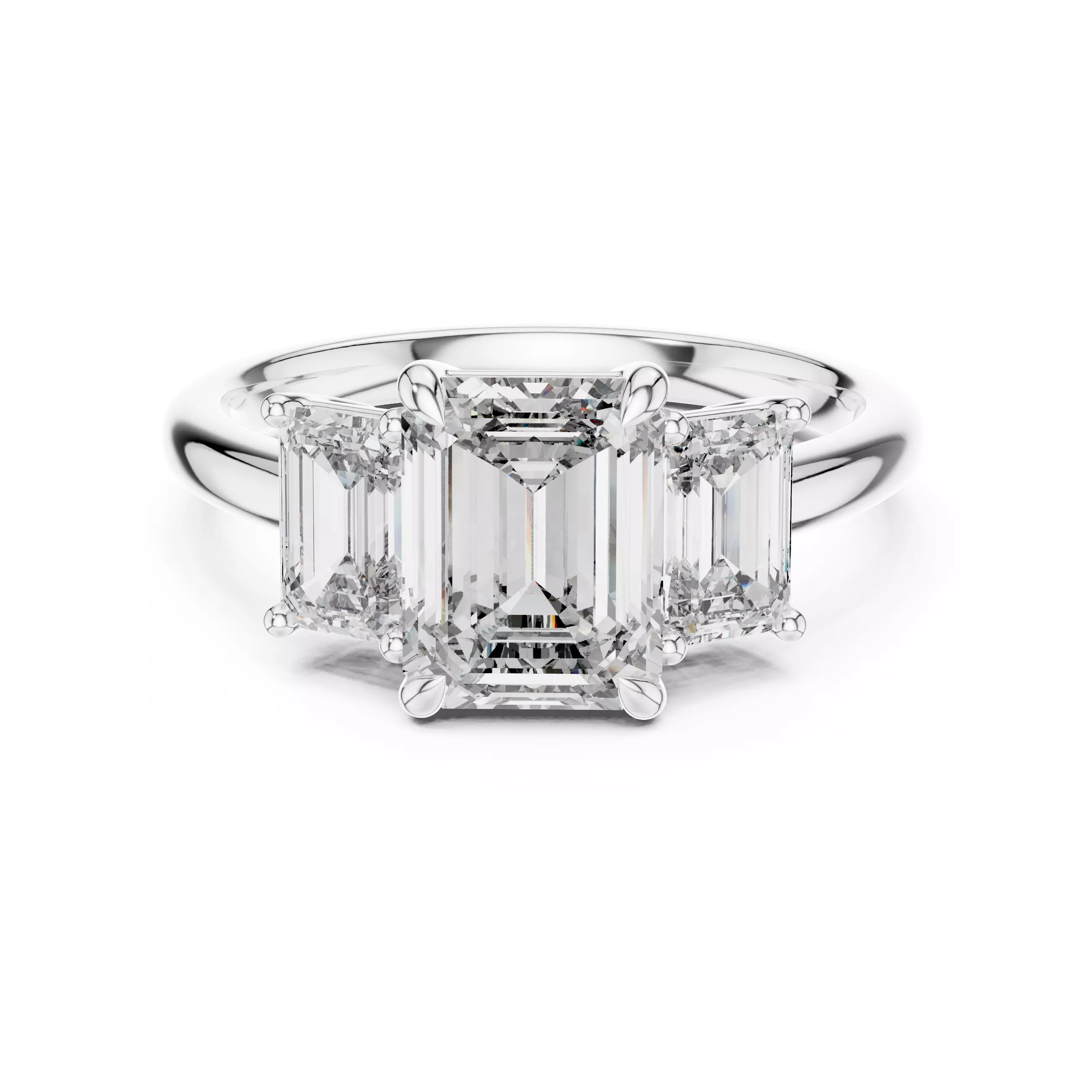 Emerald Trio Solitaire Ring 3dm stl renders animation videos 3D print model_3