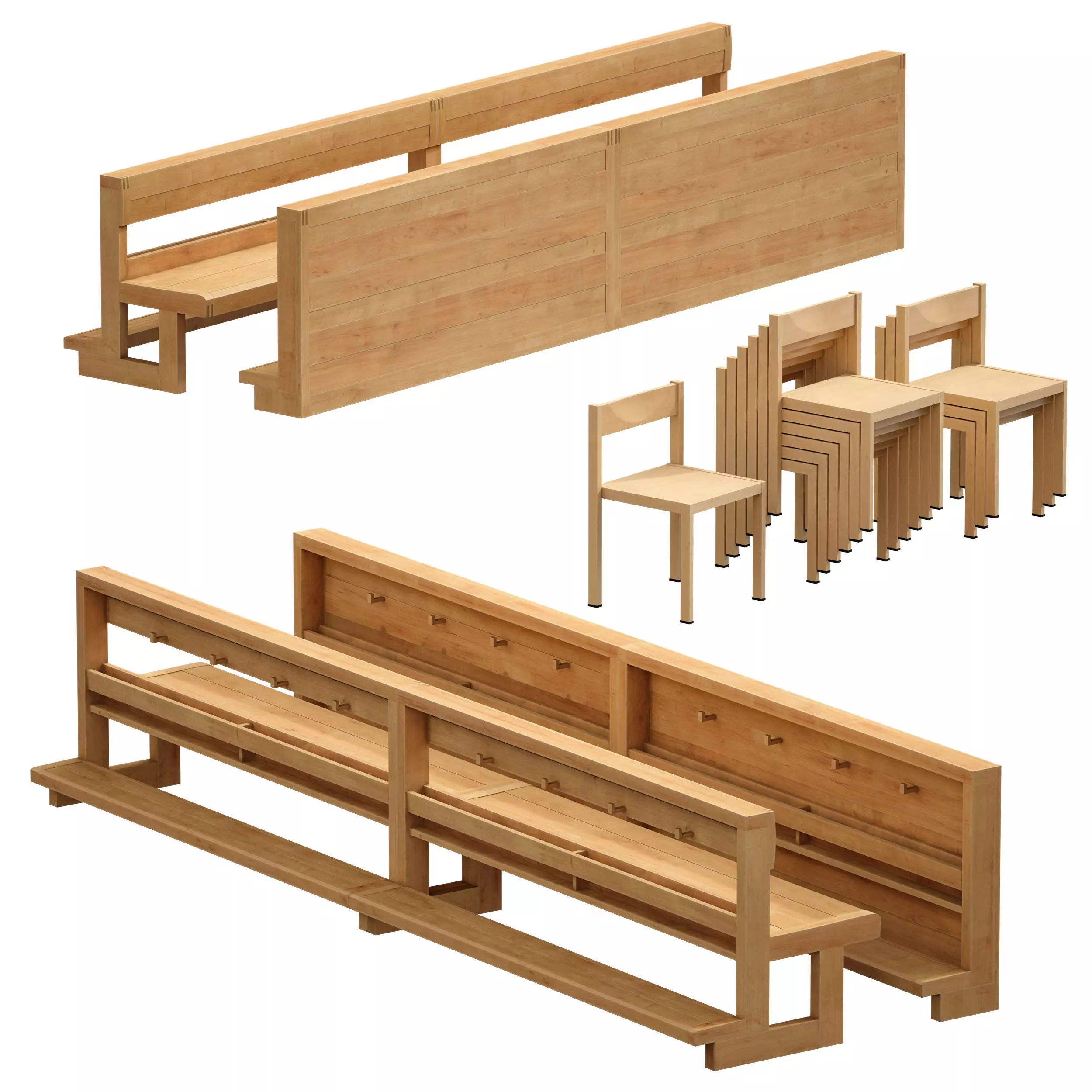 Wooden Furniture For Church Church Furniture Bench And Chair 3D model