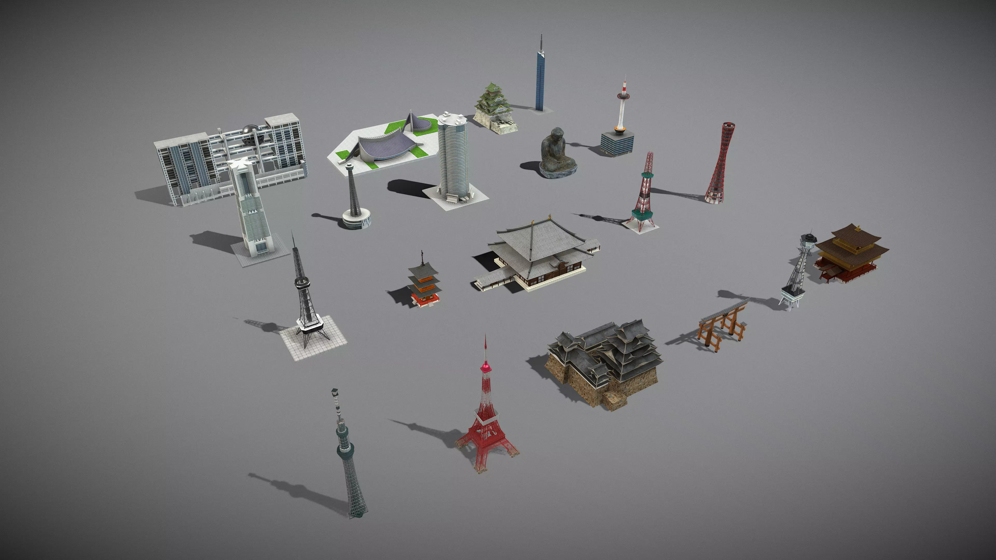 Japanese Famous Buildings 3D Model Pack Low-poly 3D model_2