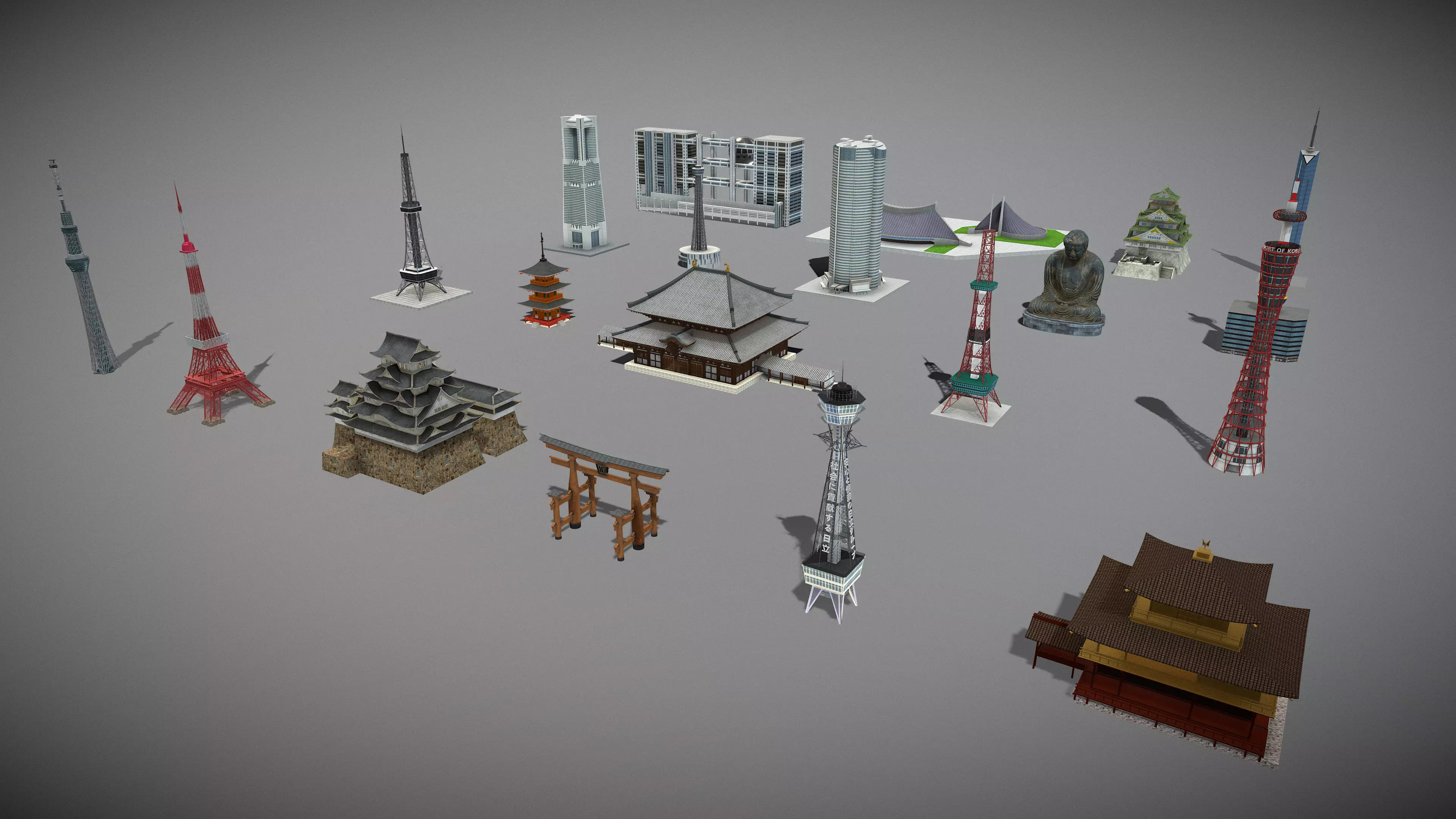 Japanese Famous Buildings 3D Model Pack Low-poly 3D model_0