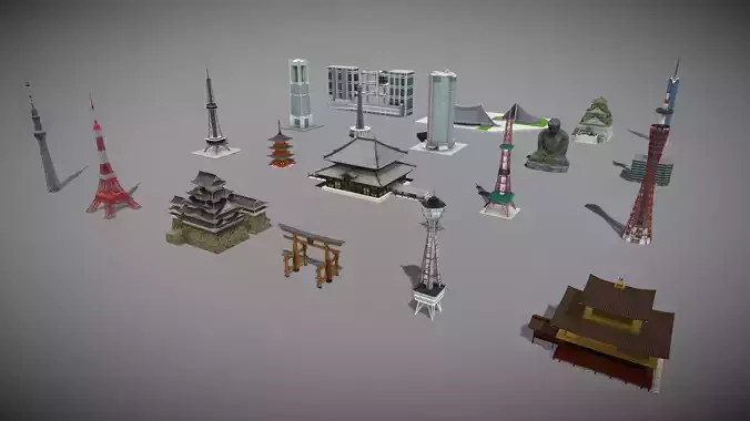 Japanese Famous Buildings 3D Model Pack