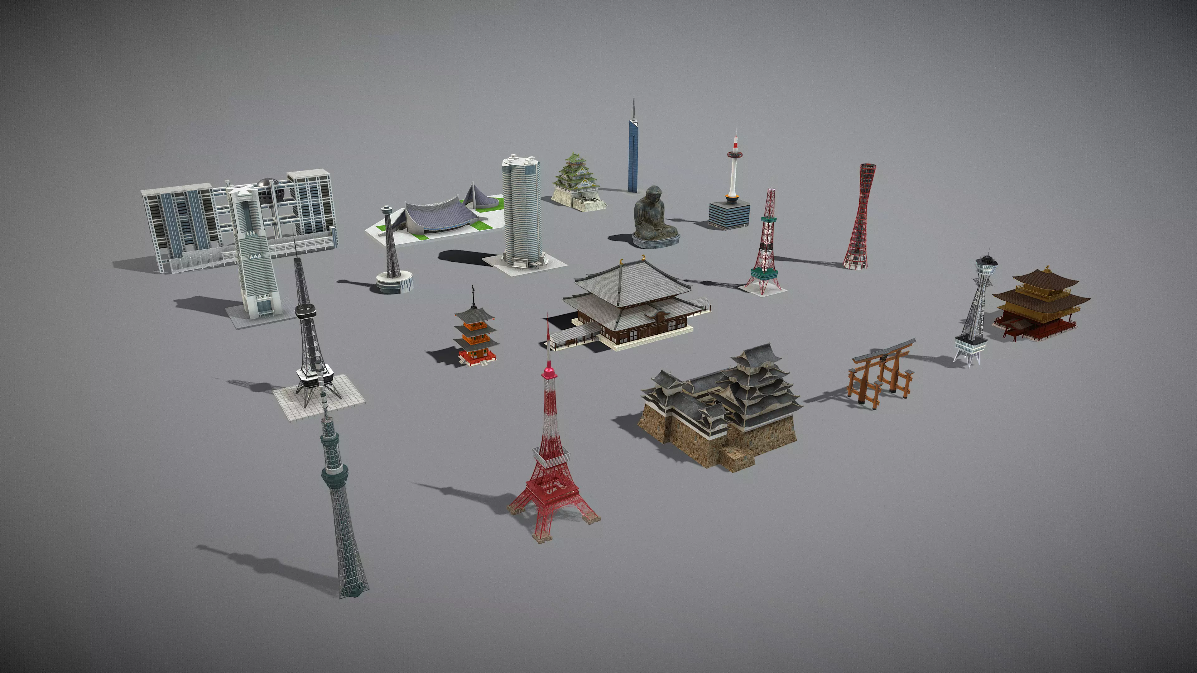 Japanese Famous Buildings 3D Model Pack Low-poly 3D model_3