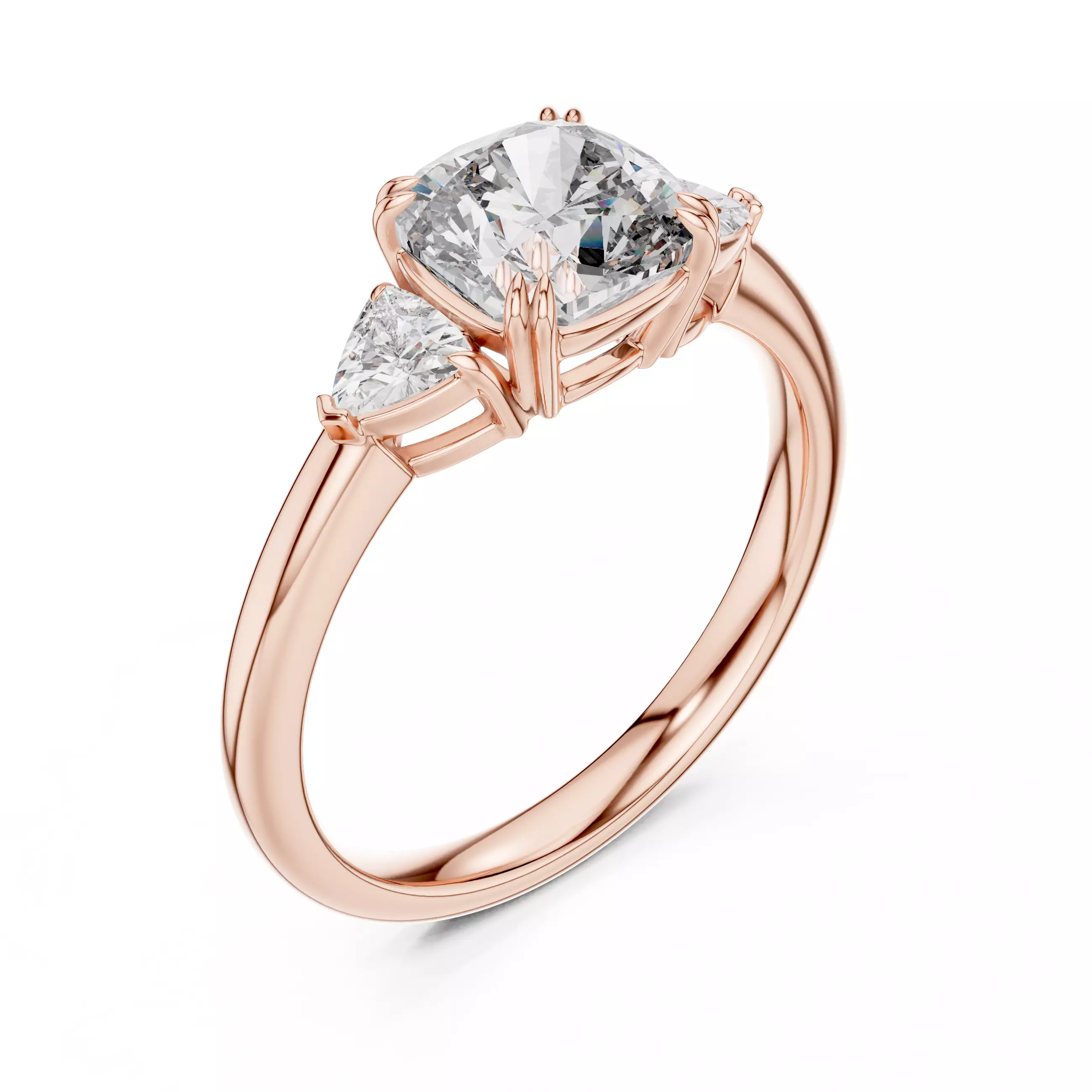 Trillion Trio Solitaire Ring 3dm stl renders animation videos  3D print model_9