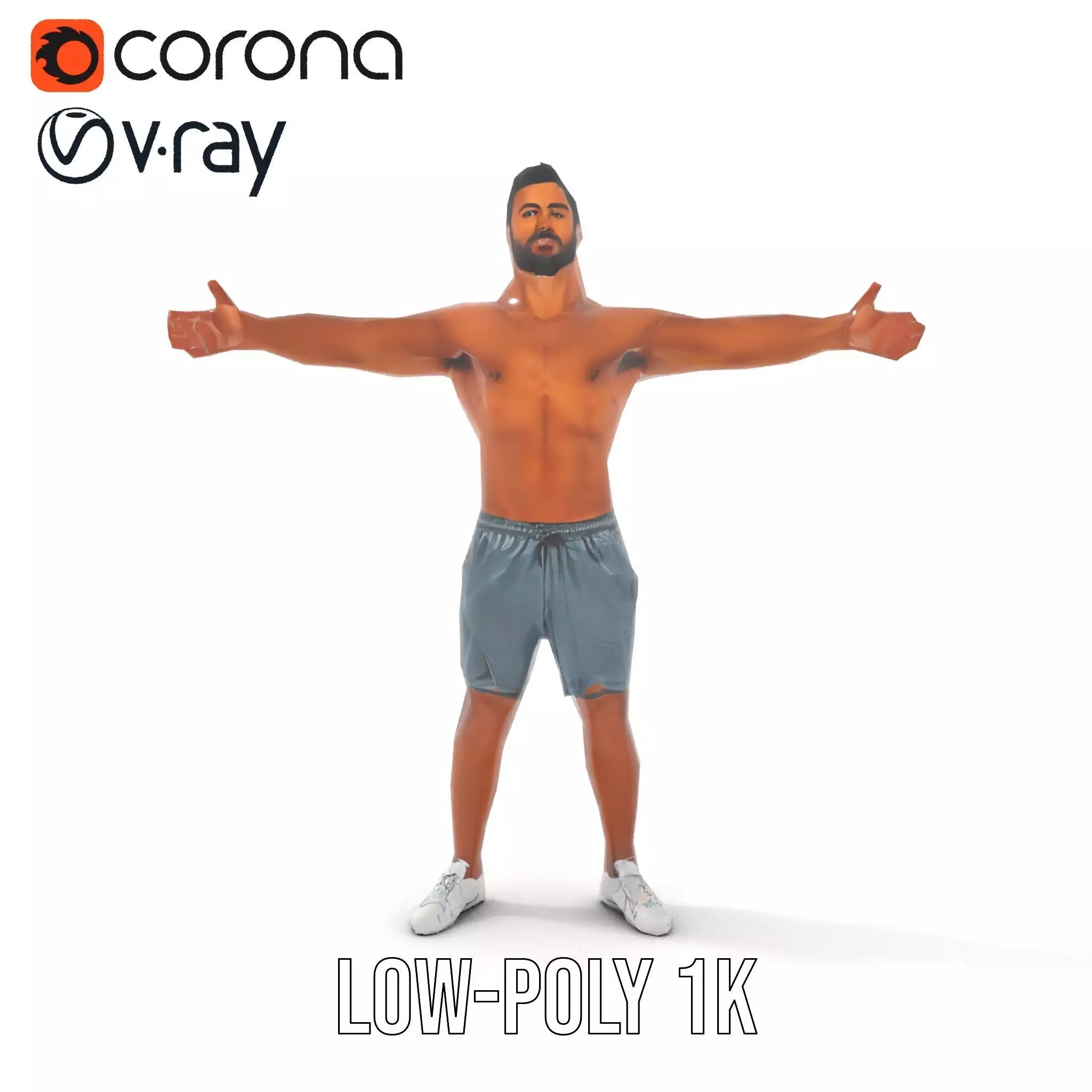 Athletic Male Character Model Pack  Realistic Anatomy Low-poly 3D model_9