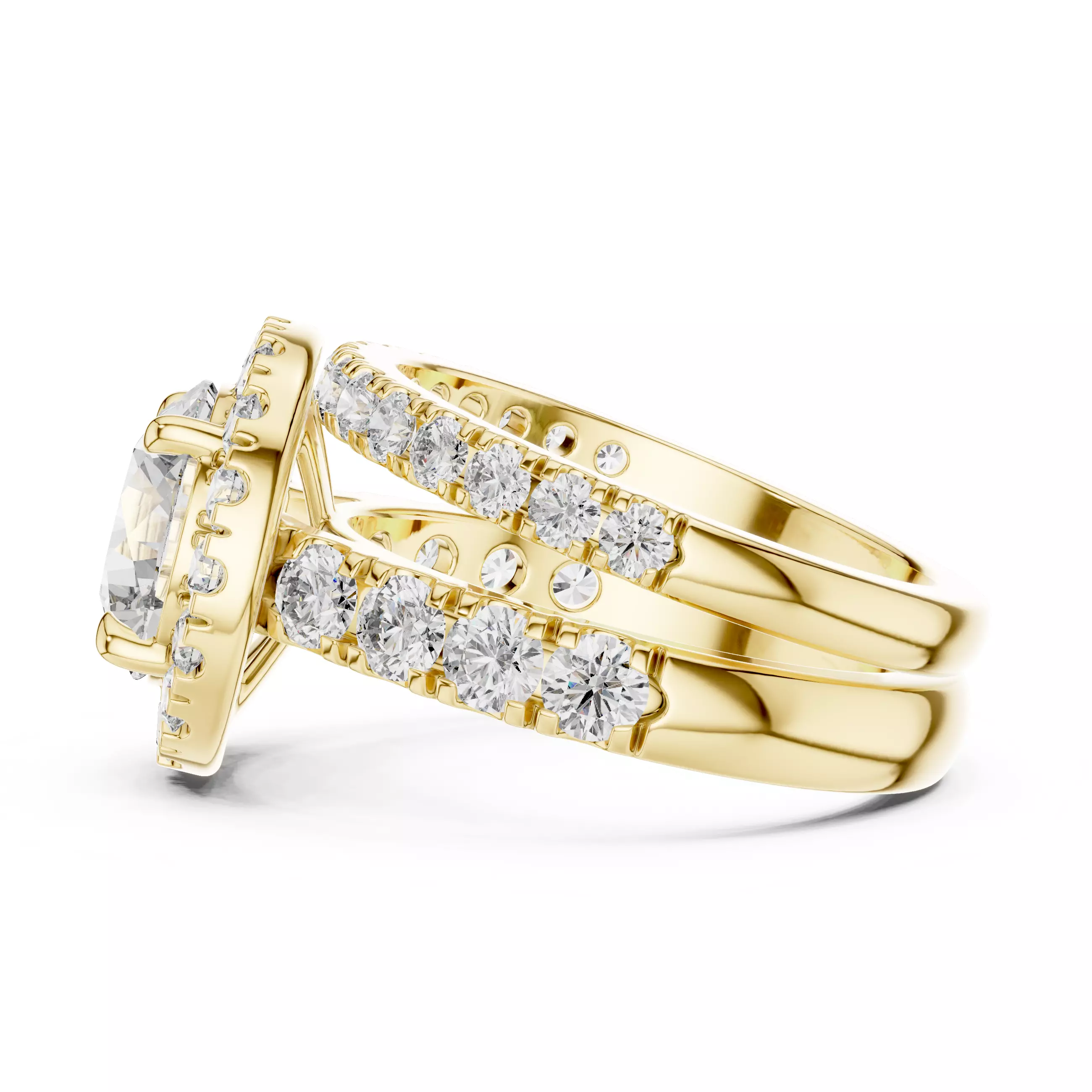 Halo Solitaire Ring with Band 3dm stl renders animation videos 3D print model_4