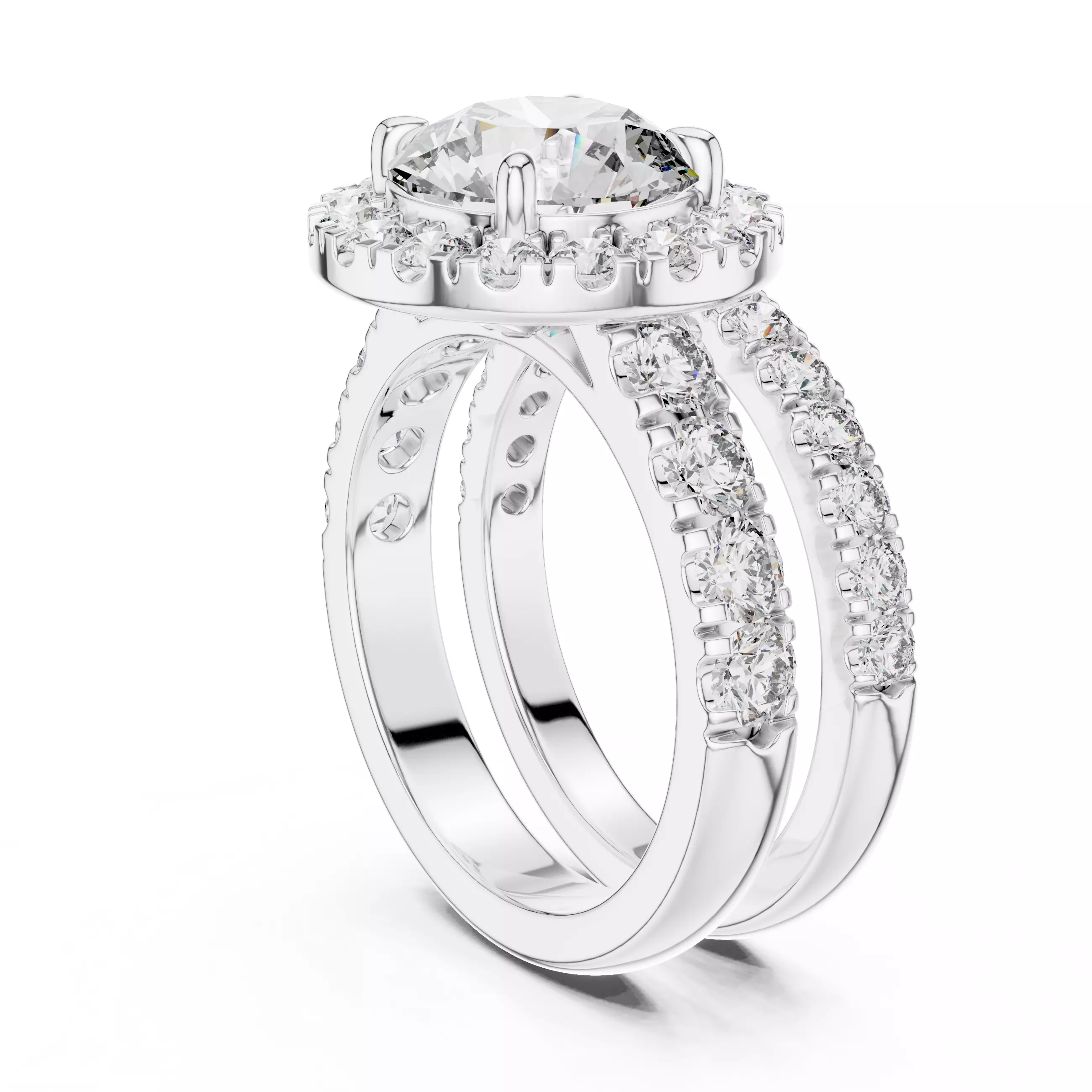 Halo Solitaire Ring with Band 3dm stl renders animation videos 3D print model_10