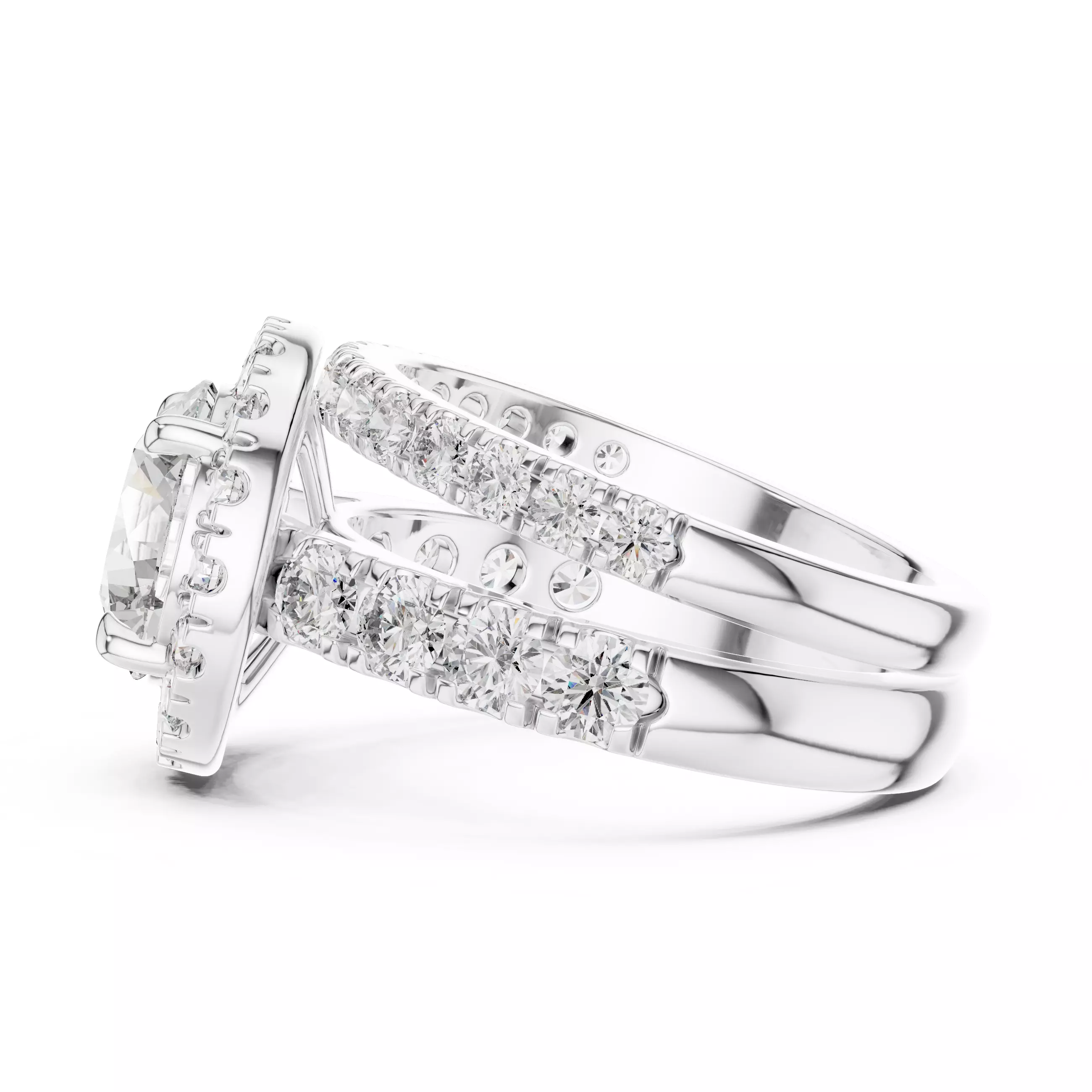 Halo Solitaire Ring with Band 3dm stl renders animation videos 3D print model_2