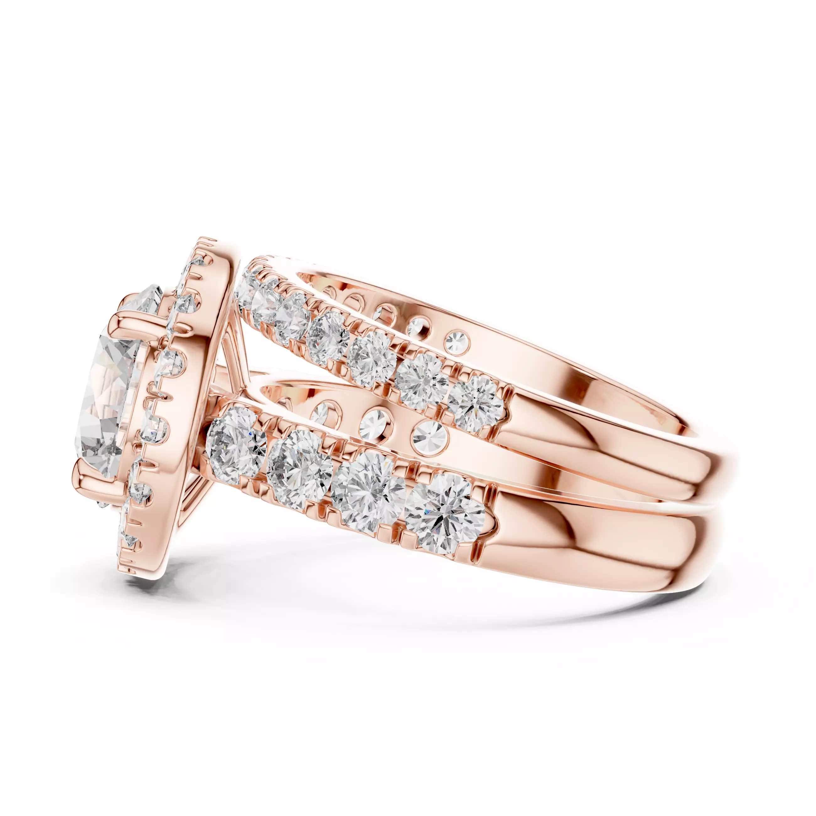 Halo Solitaire Ring with Band 3dm stl renders animation videos 3D print model_1