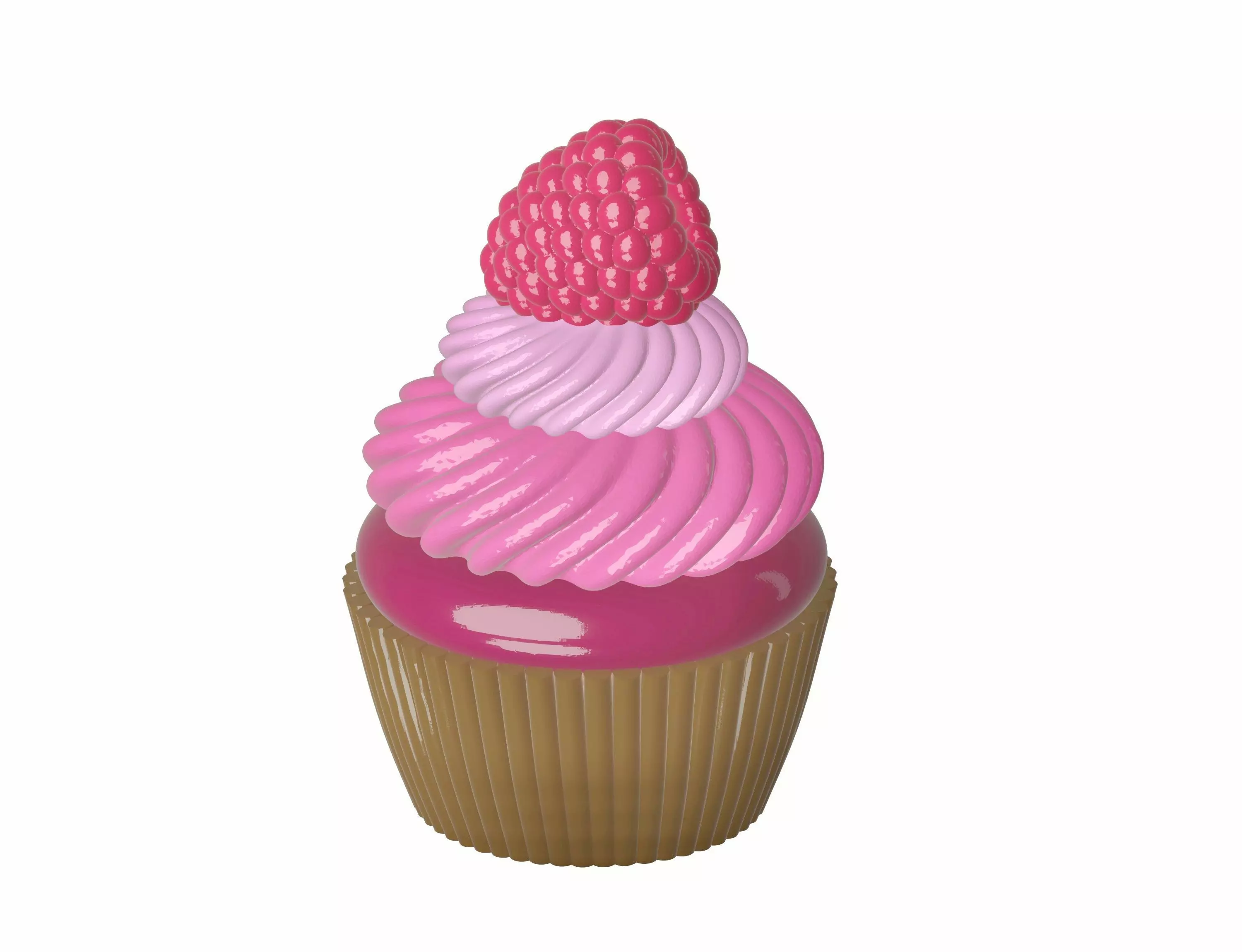 Cute Raspberry Cupcake 3D Model  Stylized Dessert 3D model_0