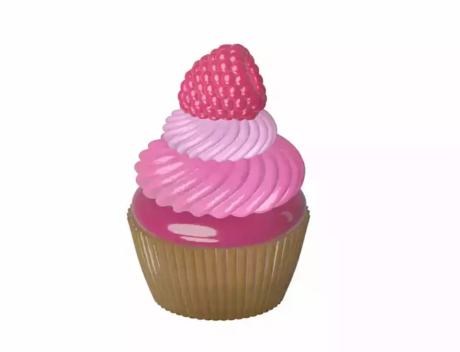 Cute Raspberry Cupcake 3D Model  Stylized Dessert