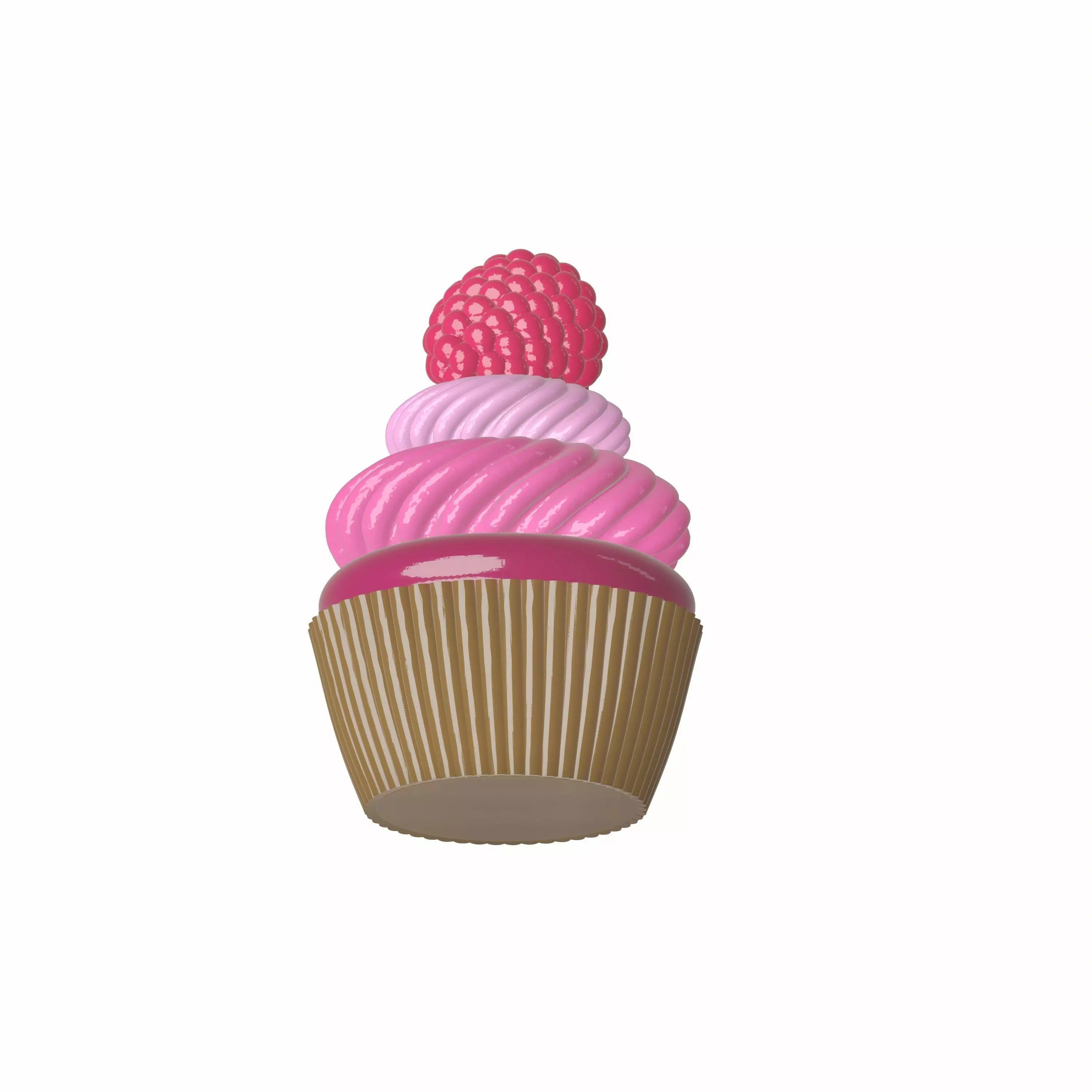 Cute Raspberry Cupcake 3D Model  Stylized Dessert 3D model_3
