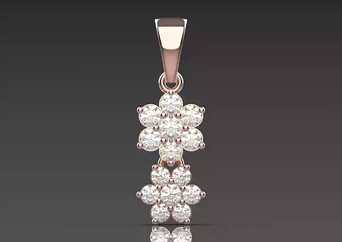 Rose Gold and Diamond Double Flower STL Pendant Model jp0034