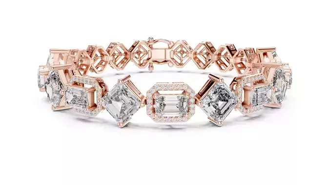 Emerald and Asscher Diamond Halo Bracelet Woman 3DM STL Video