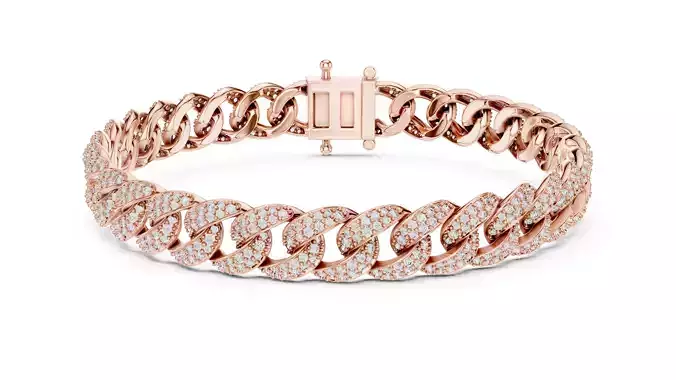 Cuban Link Round Cut Diamond Bracelet Woman 3DM STL Video 3D print model