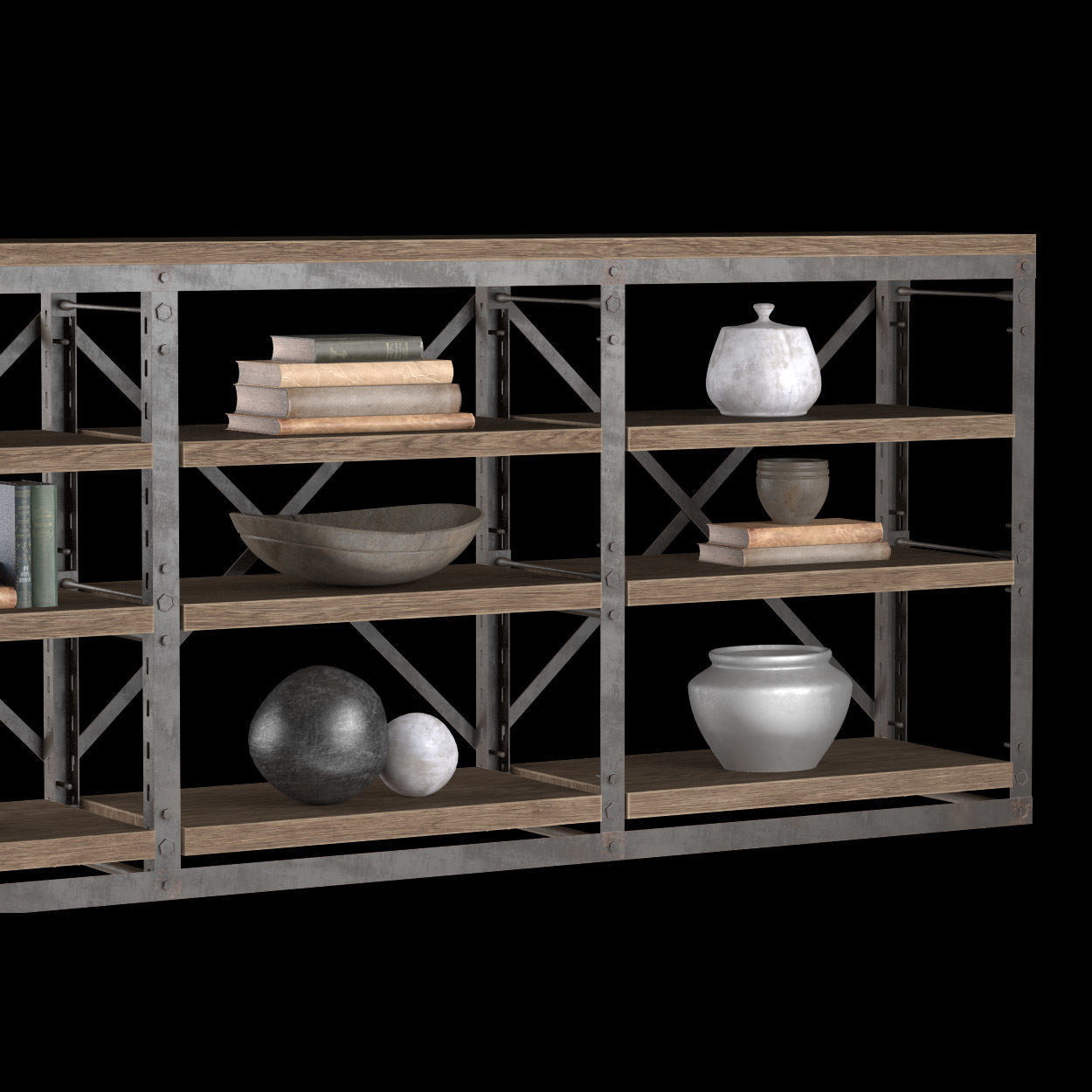 Console French Libary Triple 3D model_4