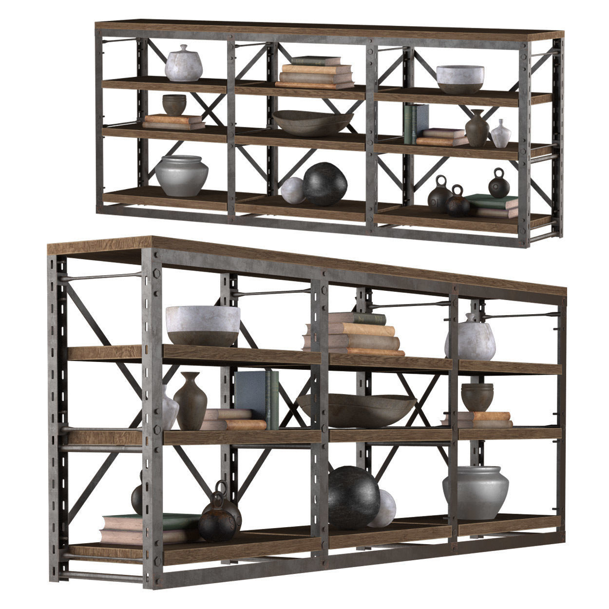 Console French Libary Triple 3D model_1