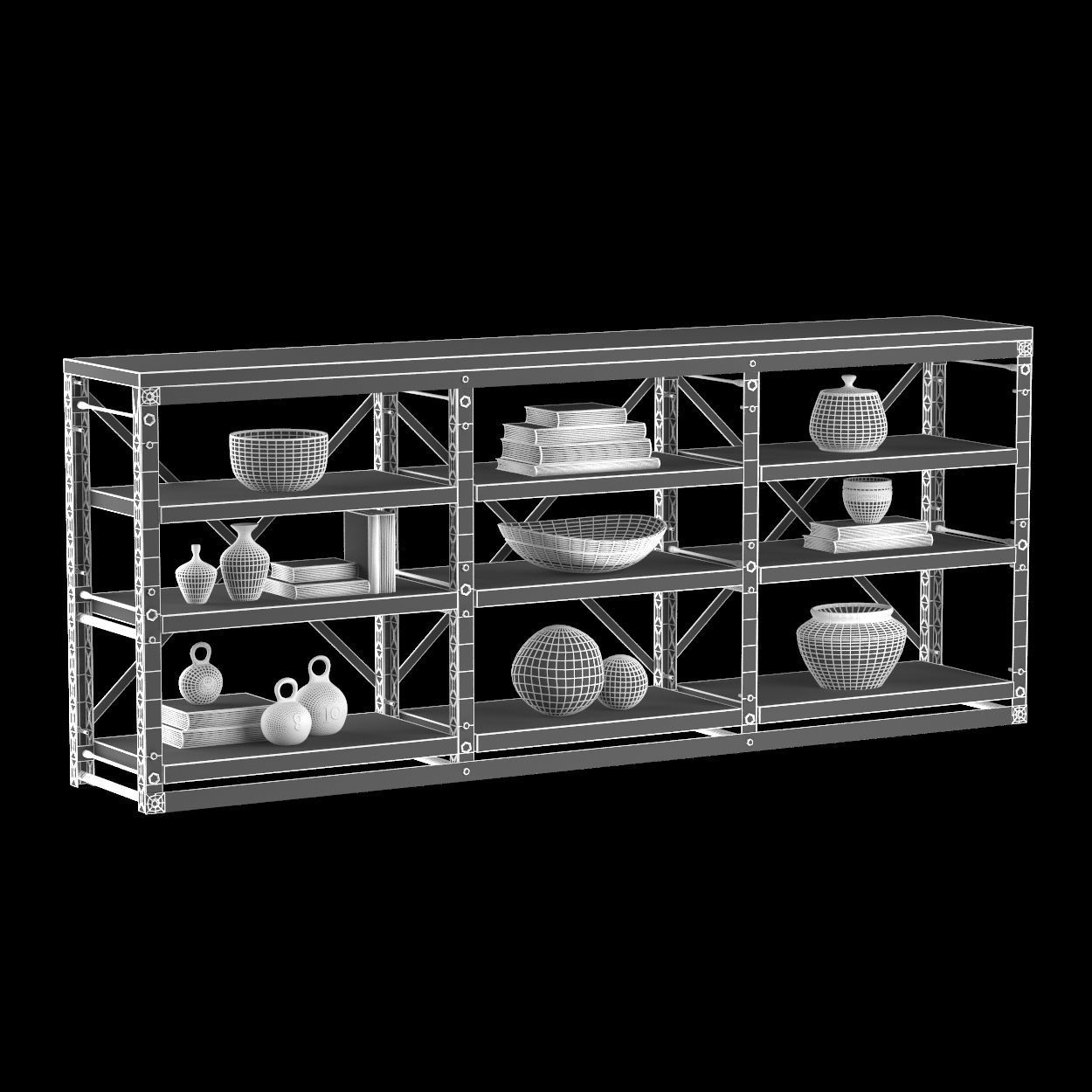 Console French Libary Triple 3D model_7