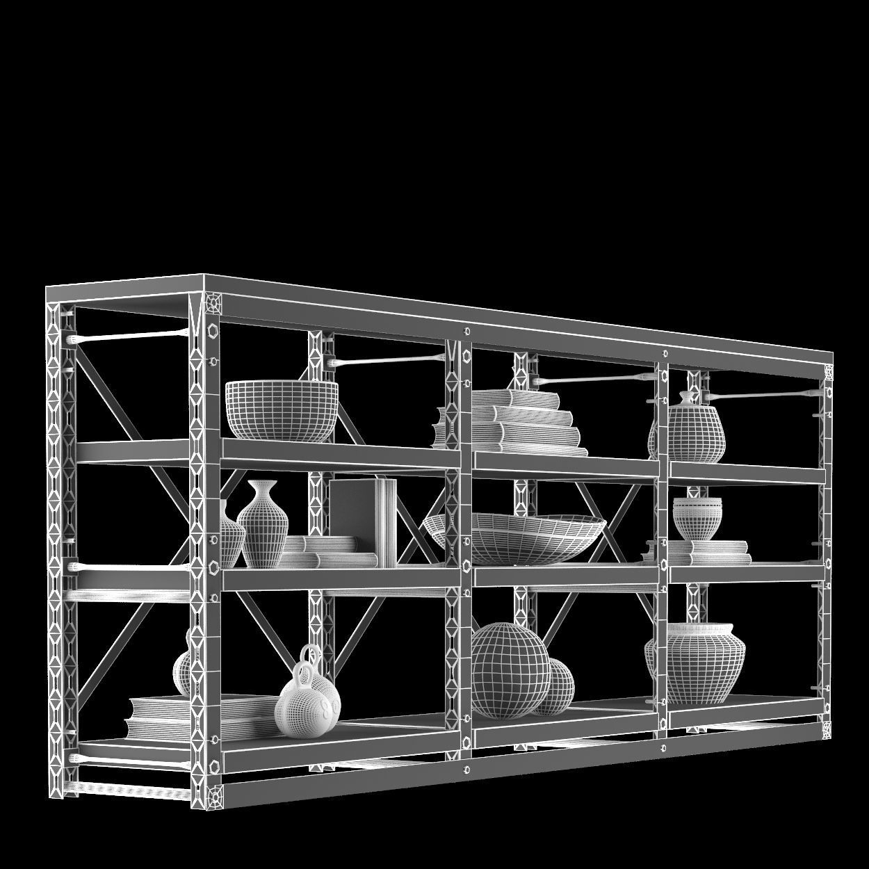 Console French Libary Triple 3D model_6