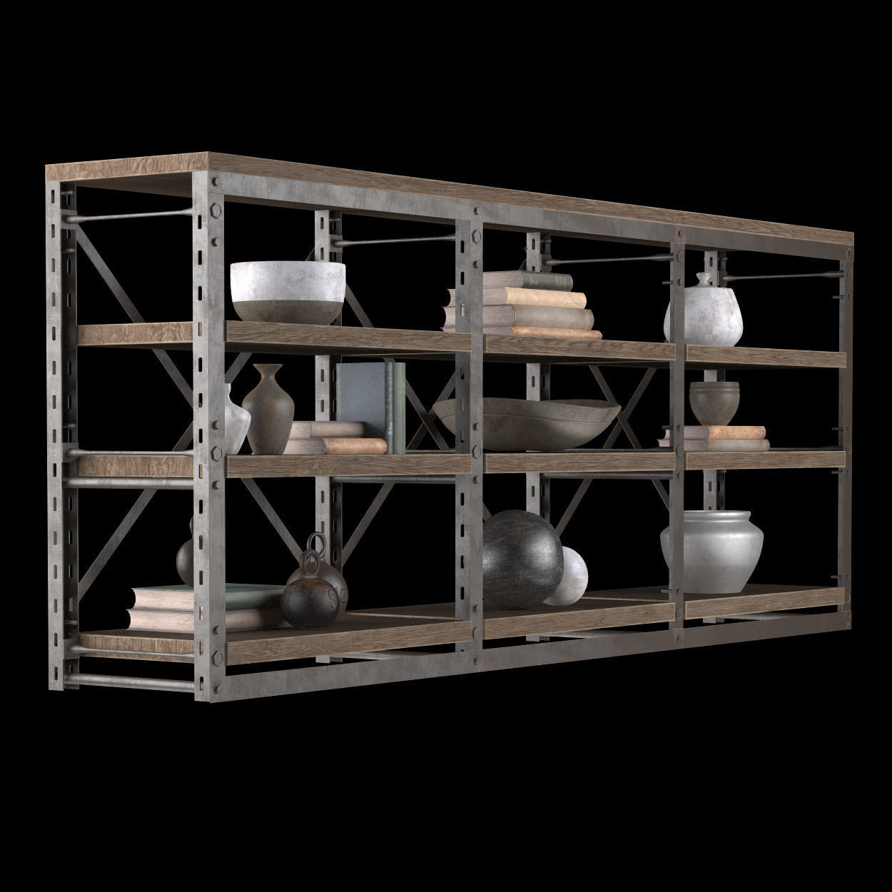 Console French Libary Triple 3D model_3