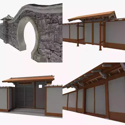Modular Asian Wall Collection Low-poly 3D model