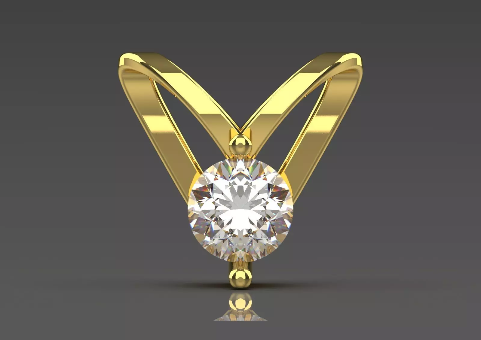 V Shape Yellow Gold and Diamond STL Pendant jp0028 3D print model_0