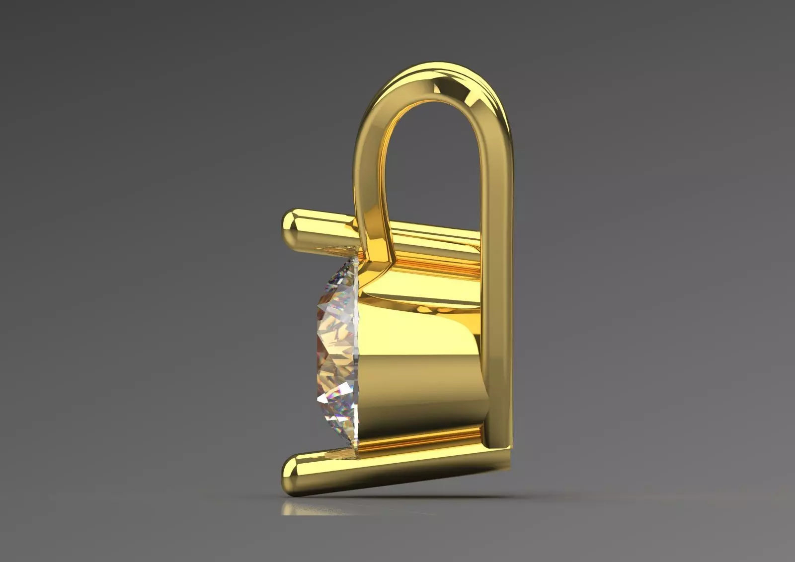 V Shape Yellow Gold and Diamond STL Pendant jp0028 3D print model_1