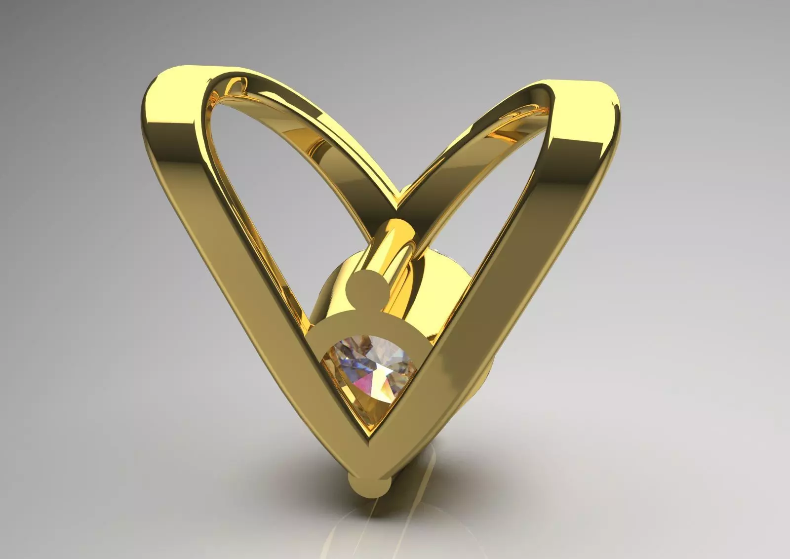 V Shape Yellow Gold and Diamond STL Pendant jp0028 3D print model_3