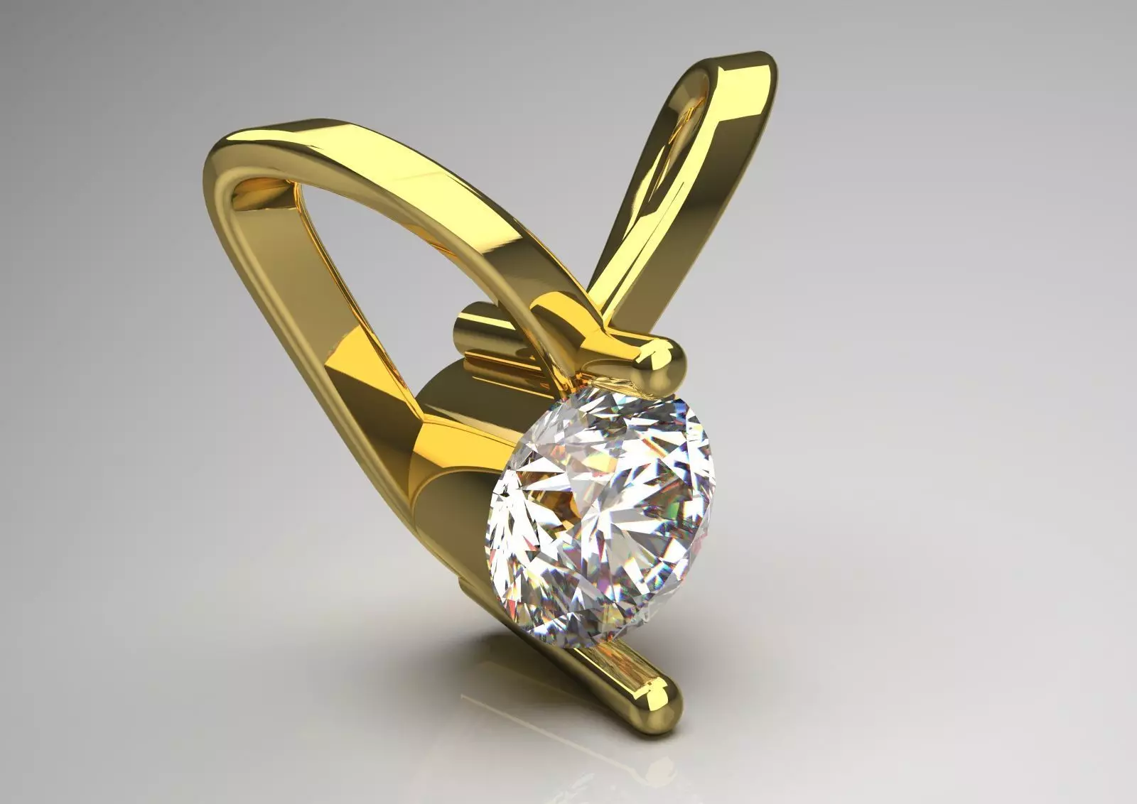 V Shape Yellow Gold and Diamond STL Pendant jp0028 3D print model_2