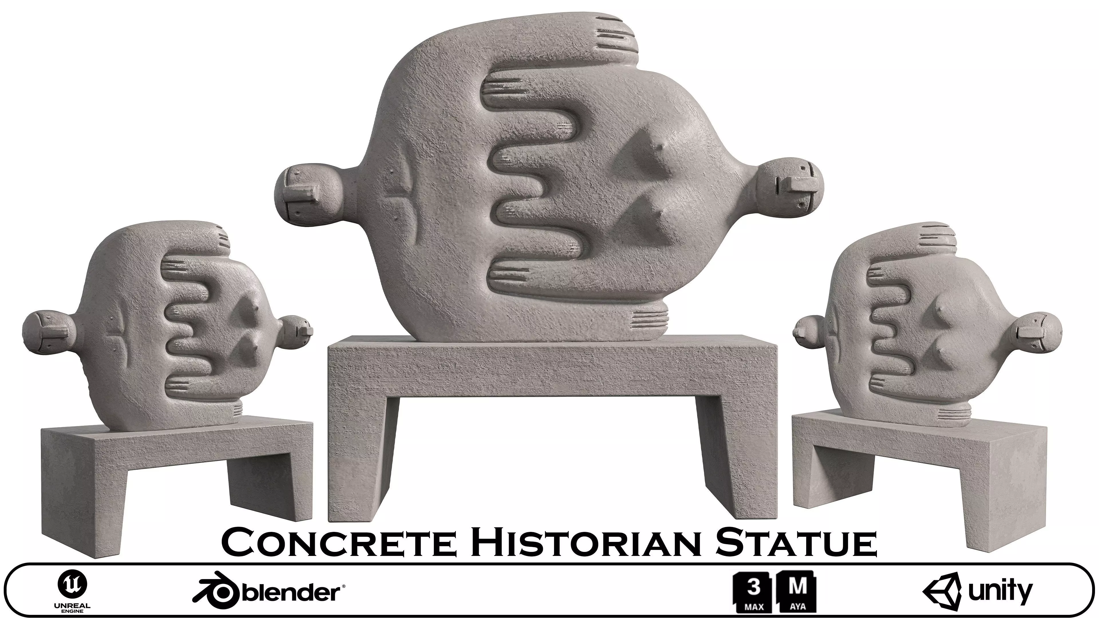 Concrete Historian Statue Low-poly 3D model_0