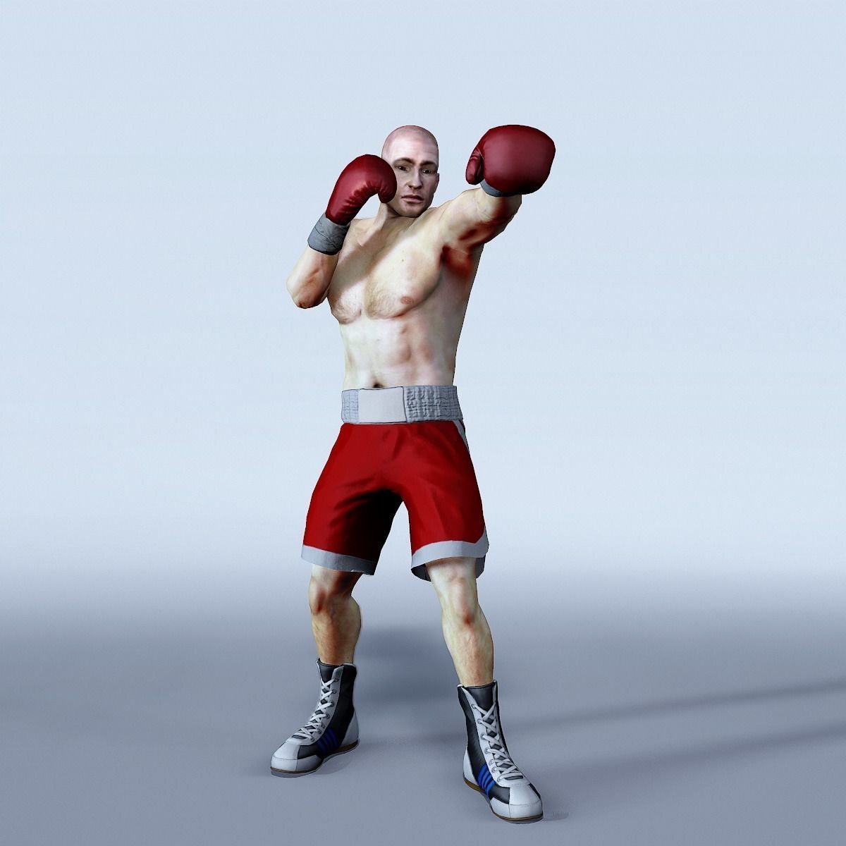 Boxer man in boxing shorts and boxing gloves Low-poly 3D model_3