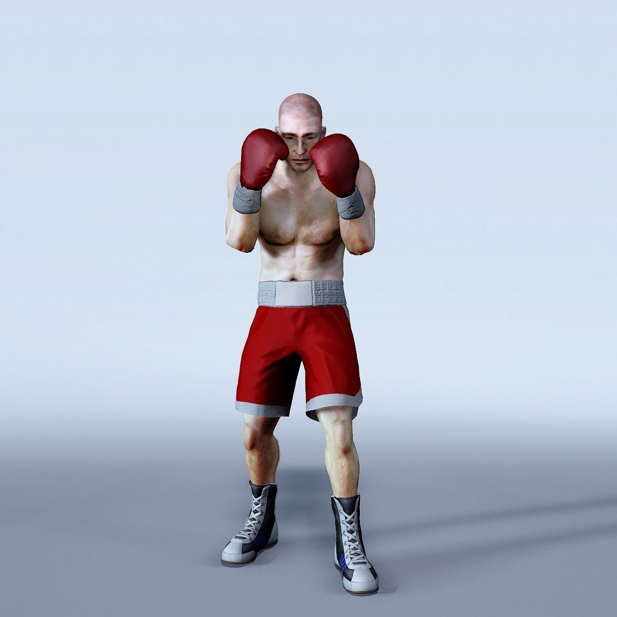 Boxer man in boxing shorts and boxing gloves Low-poly 3D model_4
