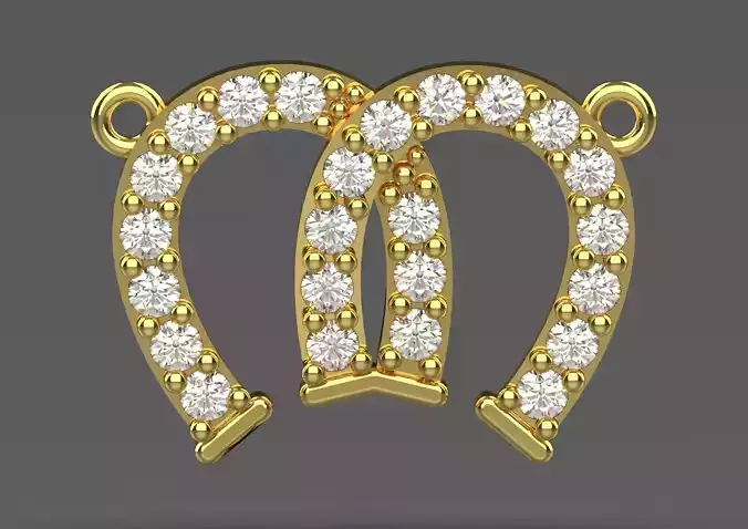 Yellow Gold and Diamond Twin Horseshoe STL Pendant jp0121