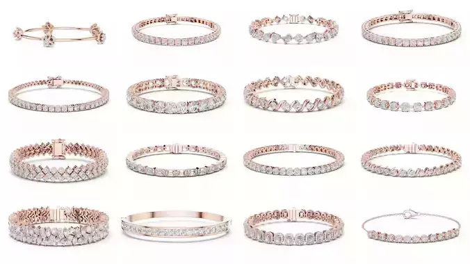 Diamond Bracelet For Woman 3DM STL OBJ FBX with Video 3D Model Collection