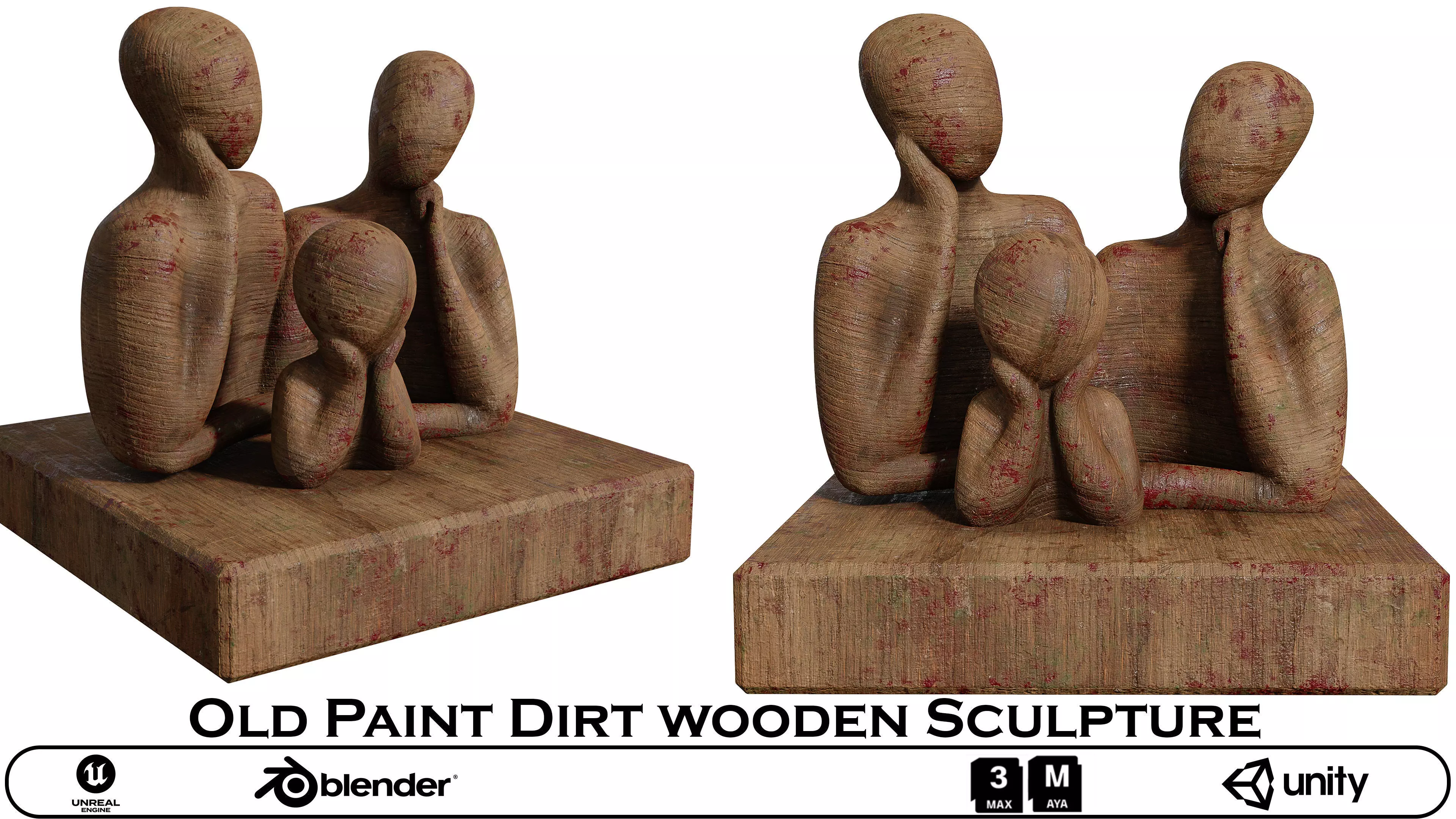 Old Paint Dirt wooden Sculpture Low-poly 3D model_0